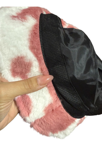 Bucket Hat Gorro Invierno Piluso Blanco Y Rosa Ml Covered Cow