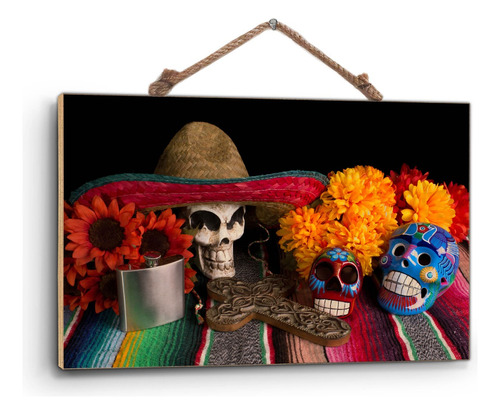 Cuadro De Madera Triplay Afiche Calaveras Ofrenda 60x90cm