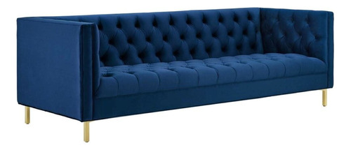 Sofa Hisoka 3 Puestos En Tela Terciopelo Azul 200x075x085