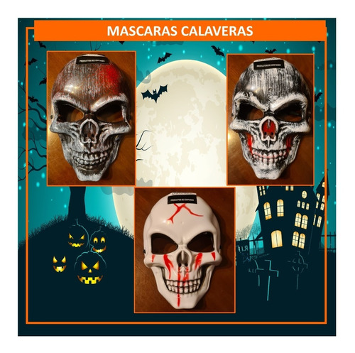 Máscara Calavera, Halloween, Plástico, Diseños Surtidos