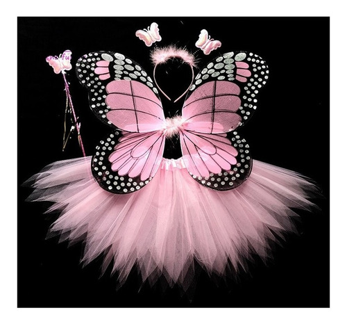 Imagem 5 de 5 de Fantasia Borboleta Infantil Saia Asa Arco Carnaval Primavera