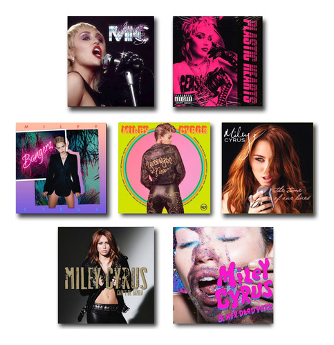 Cuadros Miley Cyrus Discografía 7 Piezas Pvc Rígido 25x25 Cm