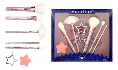 Kit Star Macrilan Profissional 5 Pinceis Com Esponja
