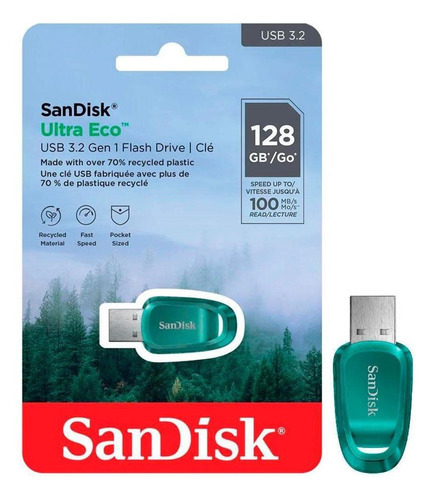 Pen Drive 128gb Sandisk Ultra Eco Usb 3.2 Sdcz96-128g-g46 Cor Azul-claro Liso