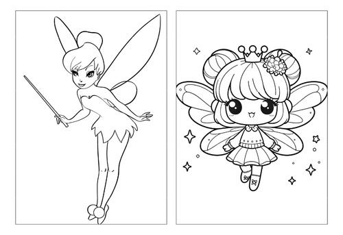 100 Desenhos Para Pintar E Colorir Fadas - Folha A4 ! 2 Por Folha! - #0385