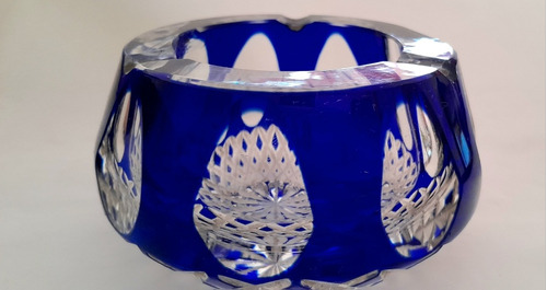 Antiguo Cenicero Cristal Checoslovaco Azul 