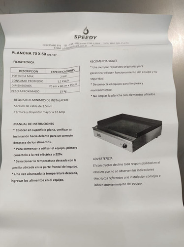 Imagen 6 de 7 de Plancha Eléctrica Speedy Grill 107 220v