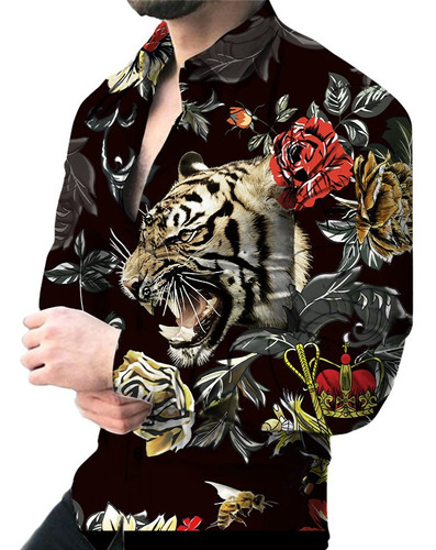 Camisa Con Estampado De Tigre Para Hombre