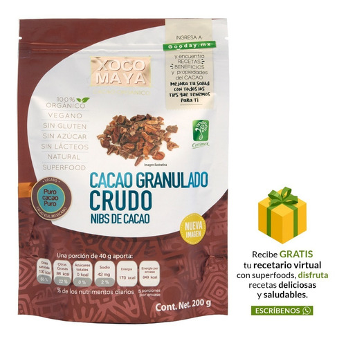 Imagen 1 de 6 de Nibs De Cacao Orgánico Crudo 200 Gr Xoco Maya