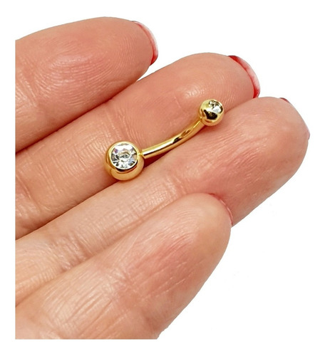 Piercing De Umbigo De Bolinha E Pedrinha Folheado A Ouro 18k