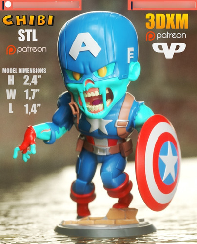 Archivo Stl Impresión 3d - 3dxm Zombie Captain America Chibi