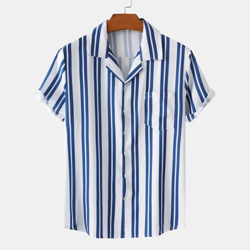 Camisas Casuales Azules De Manga Corta Para Hombre, Blusas A