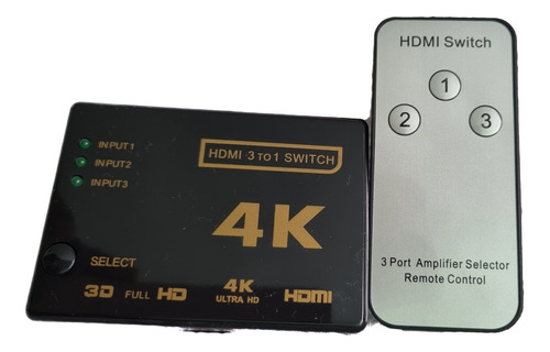 Switch Hdmi 4k 3 Puertos De Entrada 1 Salida Con Control