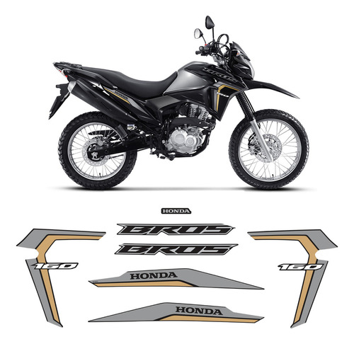 Adesivo Bros 160 2022 - Kit Faixa Dourada/prata Moto Preta