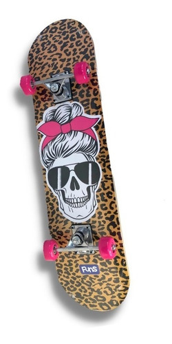 Skate Infantil Feminino Caveira E Oncinha Com Acessórios