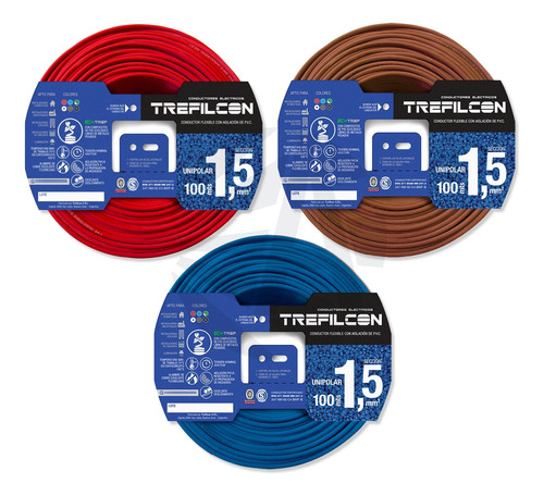 Cable Trefilcon 1.5mm Pack X3 Celeste+marron+rojo X100mts Ea
