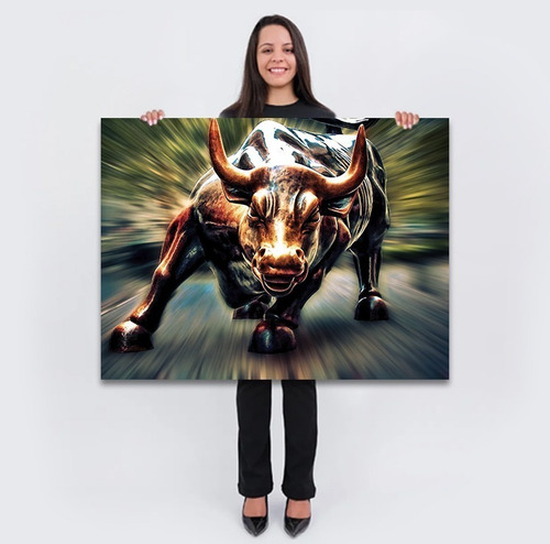 Quadro Decorativo Touro De Bronze Empreendedor Em Canvas Cor Colorido Cor da armação Borda Infinita