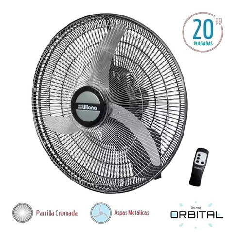 Ventilador de pared Liliana VWC2016 negro con 3 palas color plateado de metal, 20" de diámetro 220 V