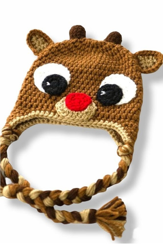 Gorro Tejido A Crochet De Reno Navideño, Para Bebés