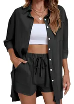 Comprar 2 Piezas Conjuntos Camisa Manga Larga Con Pantalones Cortos