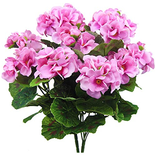 Flores Artificiales Geranio Púrpura Rosa, 2 Pcs