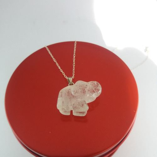 Colgante Elefante Cristal De Cuarzo.cadena De Plata.reiki