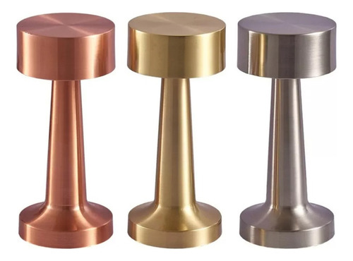 Lampara Velador Led Recargable Usb Tactil Metal Dimmer Deco Estructura Bronce Pantalla Bronce