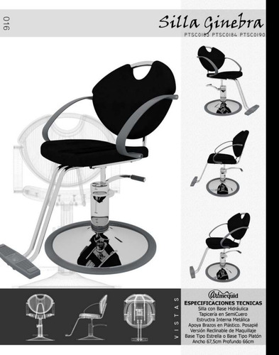 Imagen 5 de 5 de Sillas De Peluquería Barberia Modelo Ginebra