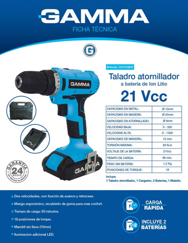 Imagen 3 de 9 de Taladro Atornillador Inalámbrico 21v Gamma Sim Bosch Stanley