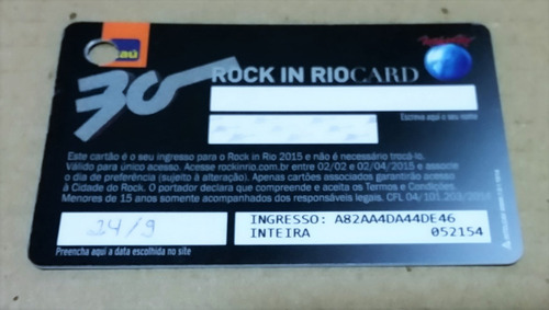 Tk0j Ingresso Card Show Rock N Rio 2015 Com Caixa