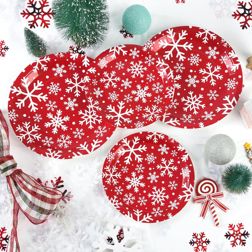 48 Platos De Papel De Copo De Nieve Para Fiesta De Navidad,