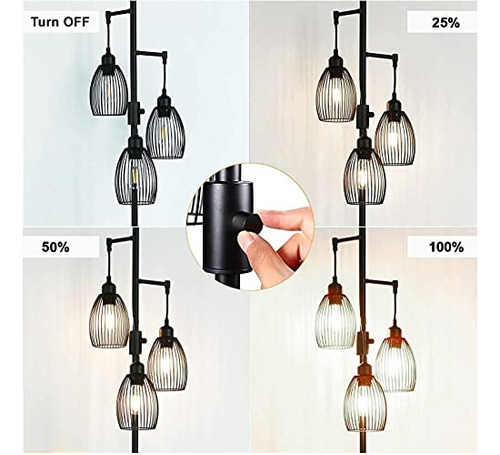 Lámpara De Pie Regulable, 3 Bombillas Led Edison De 800 Lm I