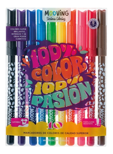 Marcadores De Colores X10 Mooving Coloring 100% Color