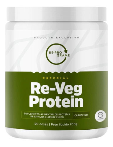 Re-veg Protein Fonte Vegetal Proteína C/ Vitamina B12 700g Sabor Capuccino Re-Programe Proteína da Ervilha