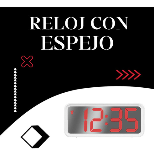Reloj Led Despertador Alarma Espejo Digital Inteligente Blanco/nros Rojos