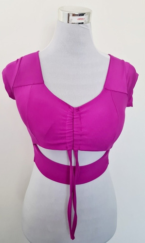 Crop Top Polera Peto. Color Morado Escote Y Amarras. 