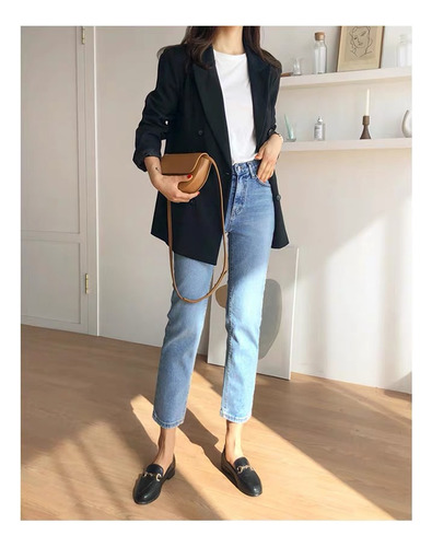 Vaqueros De Pierna Recta Leggins Ajustados De Tiro Alto