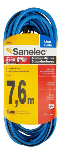 Extensión Uso Rudo 3x16 Awg Azul 7m 2262 Sanelec