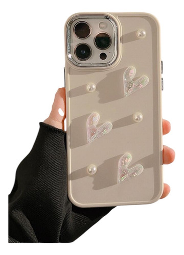 Funda Iphone Celular Case Diseño Corazón Perla Beige Iphone 16 Pro Max