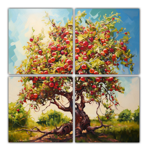 60x60cm Cuatro Artes De Pared Decorativo Intenso A Apple Tre