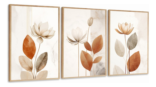 Quadros Decorativos Flor Tons Marrom Hall Bege Com Moldura