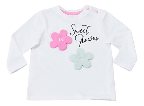 Polera Bebe  Interactiva Flores Blanco Corona