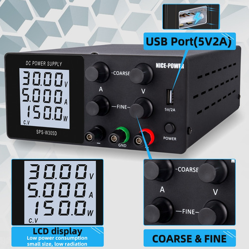 Fuente De Alimentación Digital Ajustable Con Pantalla Lcd De