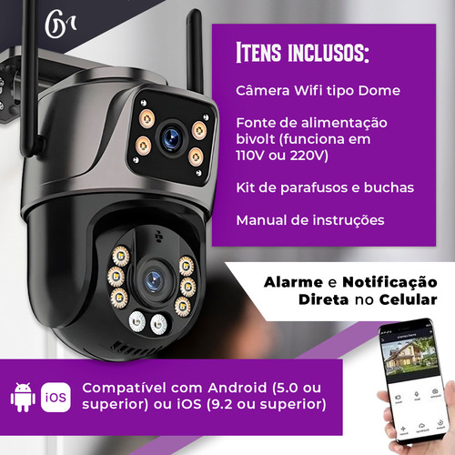 Câmera Wi-fi 360° Lente Tela Dupla Monitoramento Ultra 4k Ip