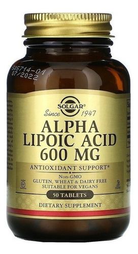 Solgar | Alpha Lipoic Acid | 600mg | 50 Tablets | Importado