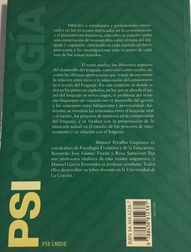 Libro Desarrollo Del Lenguaje Y Cognición Aavv Ed.. Pirámide