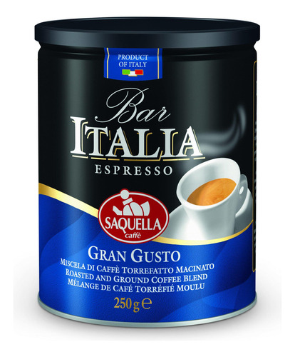 Saquella Café Bar Italia Gran Gusto Grano Molido Lata 250 Gr