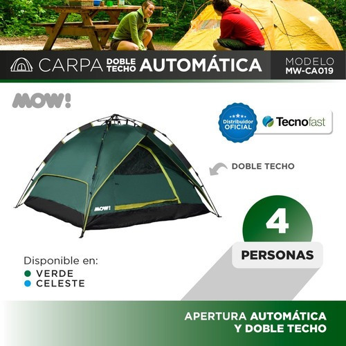 Carpa 4 Personas Automatica Camping Impermeable Sobretecho 