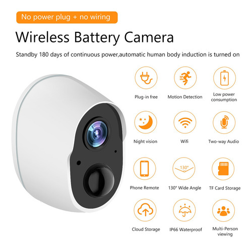 Batería Recargable Cámara De Seguridad 2.4g Wifi Inalámbrico