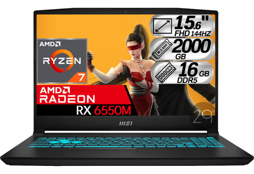 Portatil Msi Gamer Amd Ryzen 7 Rx 6550m Ram 16gb Ssd 2000gb